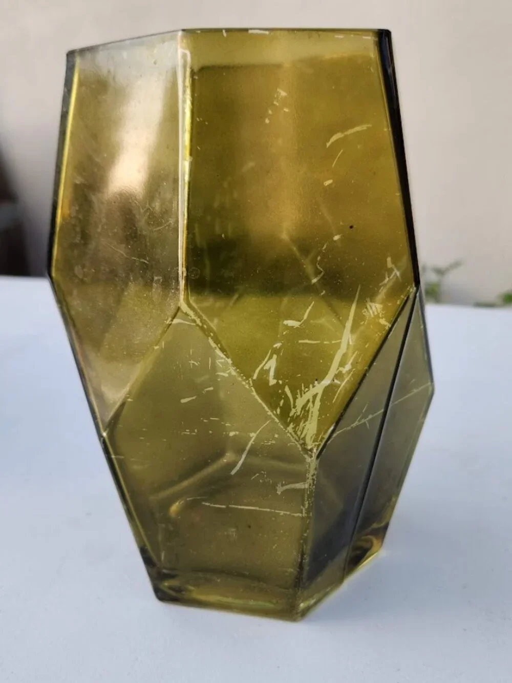 Beautiful Vintage Green Hexagon Vase Terrarium Decor Mid Century Modern Glass Ru